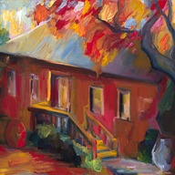 Picchetti winery with Gauguin's red-leafed tree